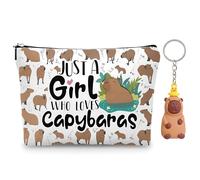Capybara Bag 2-Piece Set with Pouch and Keychain, Cute Capybara Gifts for Girls, Capybara Stuff for Animal Lovers, Travel Toiletry Organiser and Makeup Storage Accessory