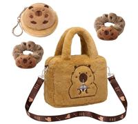 Capybara Bag Plush Accessory Set, 4PCS Cute Girls Handbag with Plush Coin Purse and Scrunchies, Cartoon Girls Cross Body Bag Style, Capybara Gifts for Girls and Animal Lovers, Jellycat Bag Inspired