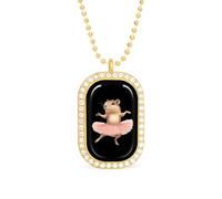 Capybara Ballet Dancer Women's Square White Diamond Necklace Adjustable Pendant Chain Gift for Mom