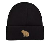 Capybara Beanie hat, Embroidered Beanie hat (UK, Alpha, One Size, Standard, Black)