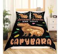 Capybara Bedding Set Single Size Kids Gifts for Capybara Lovers Comforter Cover Set for Boys Teens Capybara Animals Lovers Duvet Cover Flroal Pattern Brown Black Bedspread Cover Room Decor Boys