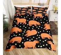Capybara Bedding Set Single Size Kids Gifts for Capybara Lovers Comforter Cover Set for Boys Teens Capybara Animals Lovers Duvet Cover Flroal Pattern Black Brown Bedspread Cover Room Decor Boys
