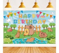 Capybara Birthday Backdrop, Capy Happy Birthday Decoration Background, Cute Animal Theme Party Supplies Outdoor Indoor Photo Banner for Kids Boys Girls Photo Booth Studio, 180x110cm