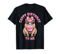 Capybara Birthday Cappy Birthday to Me Cute Pink Bubblegum T-Shirt
