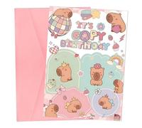 Capybara Birthday Card, Adorable Pink Greeting Card, Premium Cardstock with Matching Envelope, Funny Animal Cards for Birthday Greetings, Perfect Capybara Gift for Friends