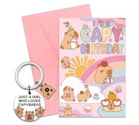 Capybara Birthday Card and Keyring Set, Funny Cappy Birthday Greeting Cards with Envelope and Keychain, Personalised Keyring for Animal Lovers, Cute Capybara Gifts for Girls Daughter Niece Sister