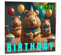 Capybara Birthday Card Cute Capybaras Card - Cappy Birthday 145 x 145mm