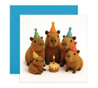 Capybara Birthday Card - Cute Felt Design with Party Hats & Cake - Adorable Greeting Card for Her, Him, Niece, Nephew, Friends, Family, Kids - Blow the Candle - Comes with Fun Stickers