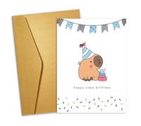 Capybara Birthday Card with Brown Envelope, Personalised Birthday Cards with Blank Interior for Messages and Well Wishes, Cute Capybara Gifts for Animal Lovers and Friends