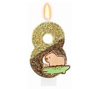 Capybara Birthday Number Candles, Glitter Number 8 Candle, Capybara Gifts with Base Insert, Paraffin Cake Decoration for 8th Birthday Party Anniversary