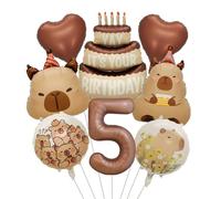 Capybara Birthday Themed Foil Balloon Set - 8-Piece Animal Party Decor with Cake, Hearts, Numbers & Playful Designs,Birthday, Baby Shower, Gender Reveal Parties and Celebrations (5)