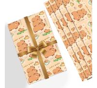 Capybara Birthday Wrapping Paper, 4 Sheets 74 X 53 CM Capybaras Gift Wrap Wrapping Paper Birthday, Decorations for Girls, Boys, Children and Adults, Wedding, Baby Shower, Thanksgiving Day