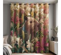 Capybara Blackout Curtains for Bedroom Living Room, Cute Animal Flower Curtains Eyelet 54 Drop Home Decor, Patterned Window Drapes, 46x54 Inch 2 Panels B-D108