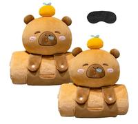 Capybara Blanket, 3D Roll-up Blanket Soft Flannel with Snap-on Design, Portable and Foldable, Cartoon Air Conditioning Blankets for Home Office Camp (2 Orange, 100 x 170 cm)