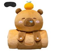 Capybara Blanket, 3D Roll-up Blanket Soft Flannel with Snap-on Design, Portable and Foldable, Cartoon Air Conditioning Blankets for Home Office Camp (Orange, 100 x 170 cm)