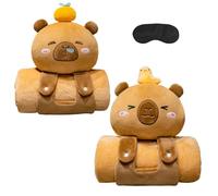 Capybara Blanket, 3D Roll-up Blanket Soft Flannel with Snap-on Design, Portable and Foldable, Cartoon Air Conditioning Blankets for Home Office Camp (Orange + Duck, 100 x 170 cm)