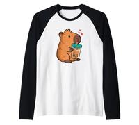 Capybara Boba Milk Tea Kawaii Bubble Tea Raglan Baseball Tee