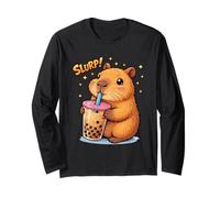 Capybara Boba Tea Bubble Milk Japanese Kawaii Graphic Long Sleeve T-Shirt