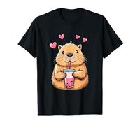 Capybara Boba Tea Kawaii Cute Hearts Anime Style T-Shirt
