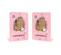 Capybara Bookends Pink, L-Shaped Cute Animal Bookend Holder for Shelves, Kawaii Desk Decor for Kids Room, Girls Bedroom, Office and School Supplies (1 Pair)