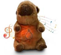 Capybara Breathing Stuffed Animal, Anxiety Relief Capybara Sleeping Plush with Realistic Breathing Motion & Soothing Music Lights for Kids No Battery Brown