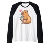 Capybara Bubble Tea Lovely Cute Capyboba Boba Milk Tea Raglan Baseball Tee
