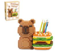 Capybara Building Blocks Pen Holder, Diy Desk Organiser With Cute Hamburger Capybara Shape, Mini Micro Bricks Assembly Kit, Animal Pen Pot & Desk Tidy For School Office Supplies Decor Gift