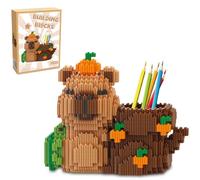 Capybara Building Blocks Pen Holder, Diy Desk Organiser With Cute Persimmon Capybara Shape, Mini Micro Bricks Assembly Kit, Animal Pen Pot & Desk Tidy For School Office Supplies Decor Gift