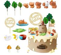 Capybara Cake Topper, 19 PCS Mini Capybara Cake Decor, Happy Birthday Cake Topper with Resin Animals, Capybara Party Decorations for Birthday Cakes