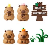 Capybara Cake Topper, 6-Piece Jungle-Themed Birthday Decorations Set with Trees and Grass, Perfect for Animal Parties, Baby Showers, and Educational Activities