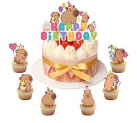Capybara Cake Topper and 24Pcs Cupcake Topper Decor Set, Cute Capybara cake Decorations for Girls Boys, Funny Capybara Birthday Decorations for Birthday Gathering, Party Supplies
