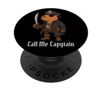 Capybara Call Me Capytain Pirate Animal Lover Boys Girls Kid PopSockets Adhesive PopGrip
