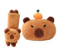 Capybara Car Accessories Kawaii Support Plush Car Headrest Pillow with Cute Seat Covers for Kids & Adults Travel Seatbelt Covers for Kids, Neck Pillow for Driving, Seat Belt Cover Pad for K