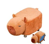Capybara Cartoon Chair Solid Wood Animal Seat Silent Wheels Kids Compact Swivel Stool Plush Fabric Padded Bench Low Height Furniture | for
