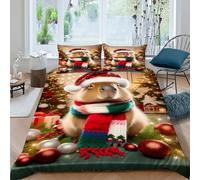 Capybara Christmas Bedding Set 3D Design Animal Themes Wildlife Duvet Cover Set Chic Breathable Comforter Cover for Boys&Girls with Pillowcase King（220x240cm）