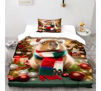 Capybara Christmas Bedding Set 3D Digital Printing Animal Themes Wildlife Duvet Cover Set 2 Pieces Chic Breathable for Boys & Girls Bed Set Pillowcase Single（135x200cm）