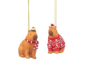 Capybara Christmas Tree Decorations Set of 2 - Cute Festive Hanging Animal Ornaments with Christmas Jumper & Pudding Design - Novelty Christmas Tree Decoration Gift