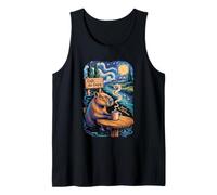 Capybara Coffee Chill Starry Night Calm River Café Scene Tank Top
