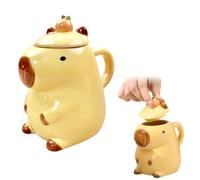 Capybara Coffee Cup, 400ML Capybara Mug with Lid, Cartoon Capybara Shaped Mug, 3D Cute Capybara, Kawaii Capybara Tea Mug,Funny Gift Mug for Family Friends Children (Yellow Capybara)