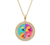 Capybara Colorful Shiny Diamond Necklace for Women Personalized Round Pendant Chain Jewel Gift