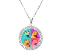 Capybara Colorful Shiny Diamond Necklace for Women Personalized Round Pendant Chain Jewel Gift