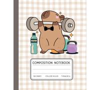 Capybara Composition Notebook - Beige Gingham Gym & Fitness Journal | 7.5 x 9.25 in: Cute Workout Capybara with Dumbbells - 120 Page College-Ruled for Teens, Fitness Fans, and School Supplies Lovers