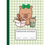 Capybara Composition Notebook - Green Gingham Noodles & Boba Journal | 7.5 x 9.25 in: Cute Classroom Capybara Eating Noodles with Bubble Tea - 120 ... for Kids, Foodies, and School Supplies Fans