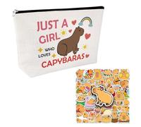 Capybara Cosmetic Bag with 50 Pieces Stickers, Beautiful Make Up Bag with Just A Girl Who Loves Capybaras, Portable Cosmetic Bags, Travel Toiletry Bag, Makeup Bag for Women
