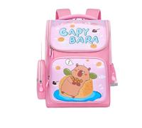 Capybara Cute and Funny Children's Shoulder School Bag Boys Girls School Bag Sturdy and Durable Cartoon Large Capacity Reflective Stripes,Pink,Small