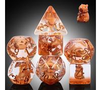 Capybara DND Dice Set with Cute Animal Inside - 7PCS Hand Made Polyhedral Resin Dice for Dungeons and Dragons RPG Games with Gold Numbers, Unique Collector Dice in Velvet Bag Gift for Gamers