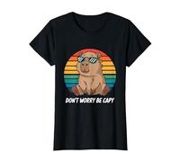 Capybara Dont Worry Be Cappy Boys Girls Funny Retro Capybara T-Shirt, Women, Black, Medium