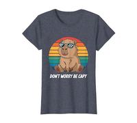 Capybara Dont Worry Be Cappy Boys Girls Funny Retro Capybara T-Shirt, Women, Heather Blue, Large