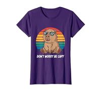 Capybara Dont Worry Be Cappy Boys Girls Funny Retro Capybara T-Shirt, Women, Purple, Medium