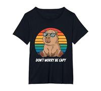 Capybara Dont Worry Be Cappy Boys Girls Funny Retro Capybara T-Shirt, Women's Plus, Black, 1X